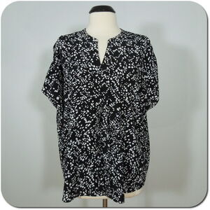 TALBOTS Oversize Blouse L LARGE Womens Button Front Black White Print Narrow